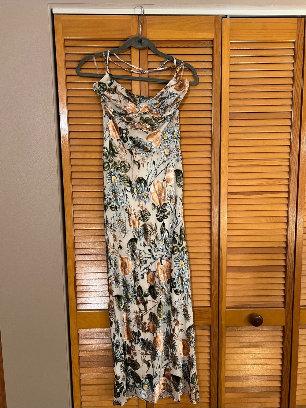 ShowPo Textured Floral Slip Maxi Dress in Cream and Peach